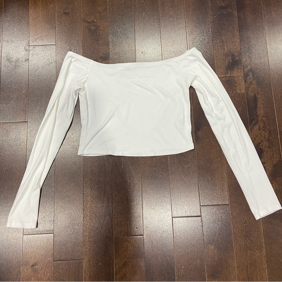 long sleeve off the shoulder ribbed top - Picture 1 of 2